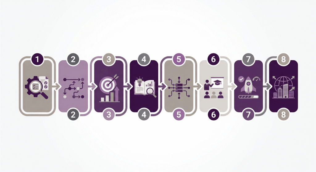 Eight-step implementation roadmap for adopting AI automation in UK property management operations