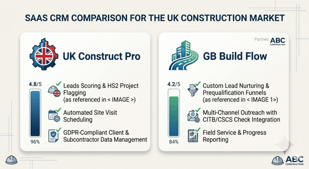 Comparison of top AI automation tools for construction lead follow-up and booking including Autodesk, Procore and Webinity