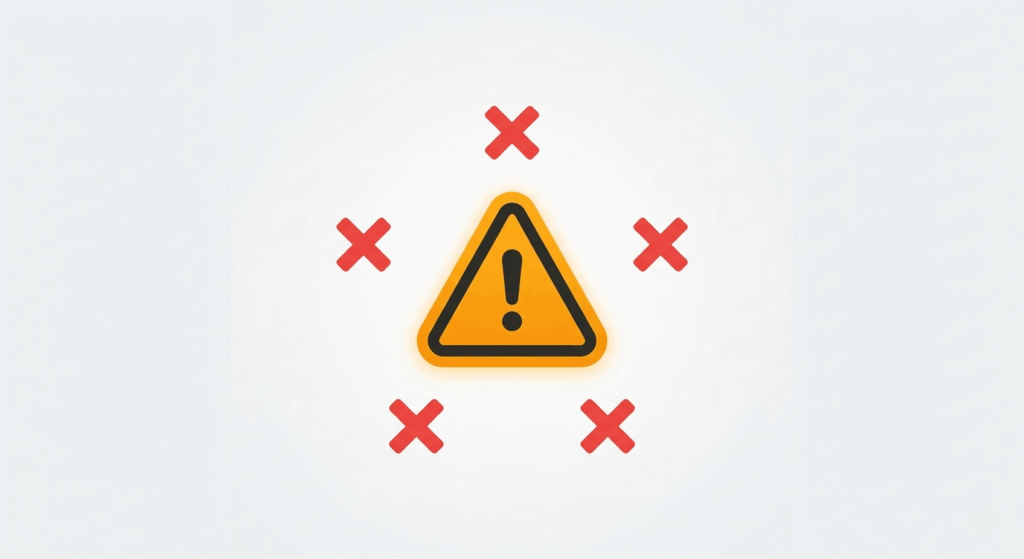 Warning triangle with error icons illustrating common mistakes in API-driven AI integration