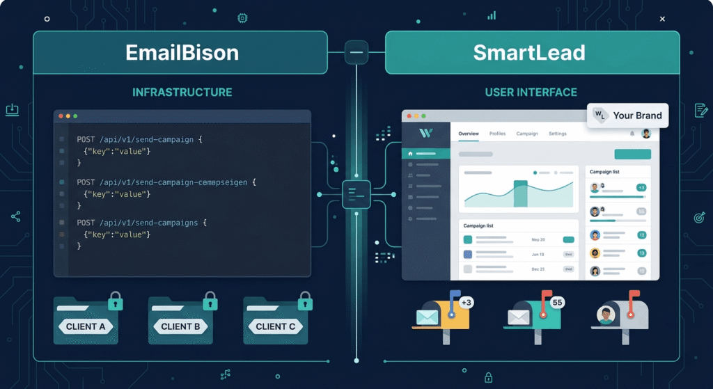 EmailBison API-driven client management vs SmartLead GUI-based agency dashboard comparison