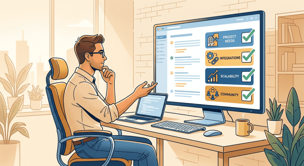 Developer reviewing a four-step checklist for selecting the best AI agent framework for their project
