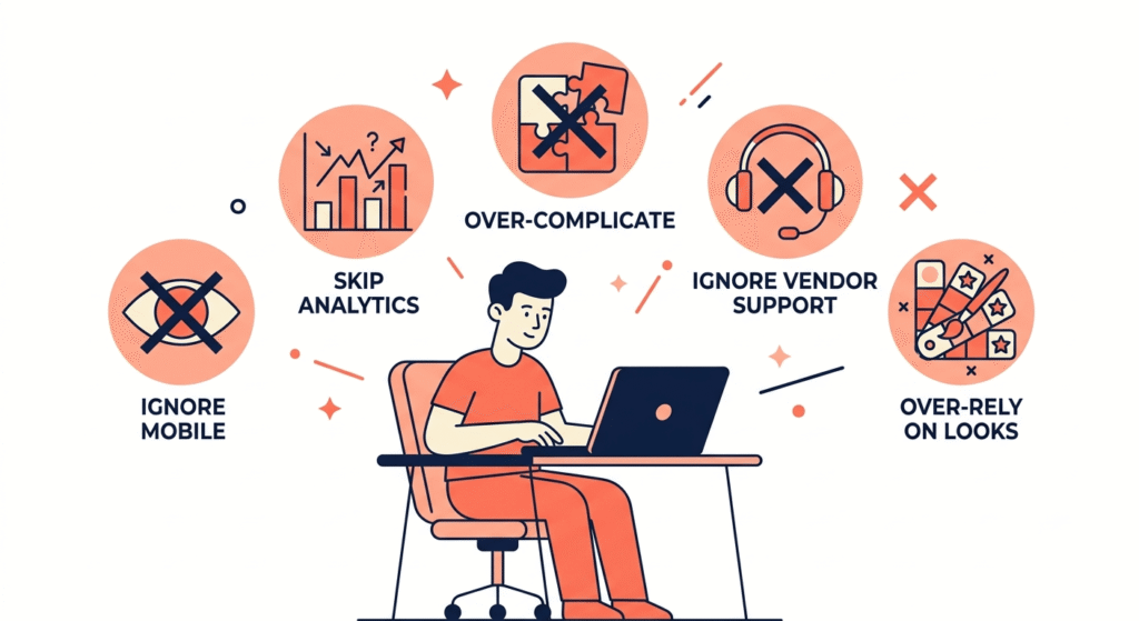 Common mistakes to avoid when selecting GoHighLevel website templates including skipping mobile testing and ignoring automation features