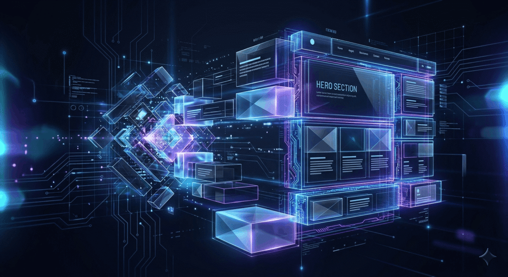 Abstract illustration of a business website undergoing a complete redesign and rebuild