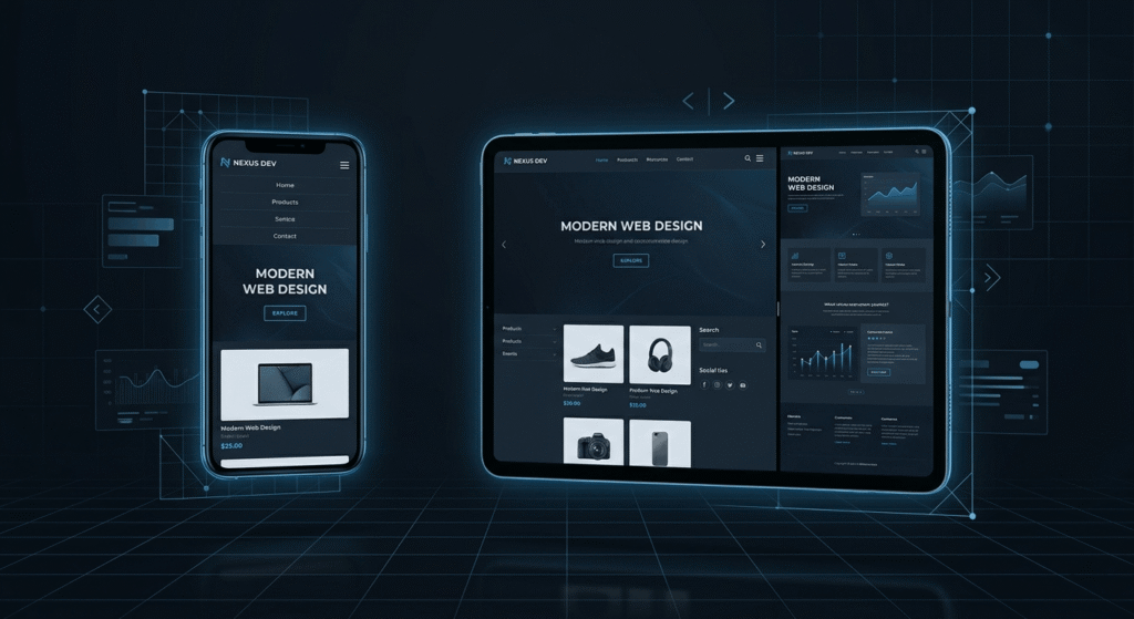 Responsive website design displayed across mobile and tablet devices