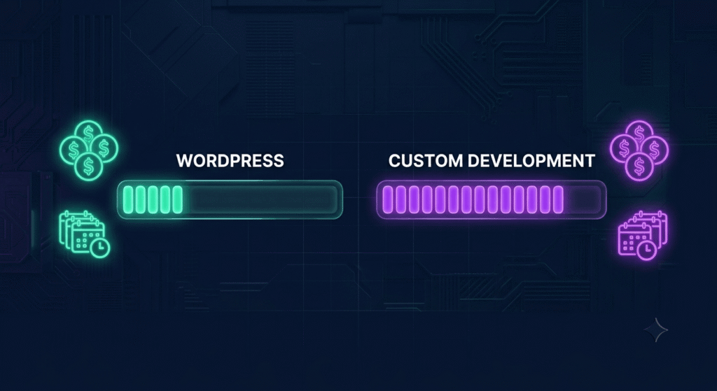 Cost and timeline comparison between WordPress and custom website development