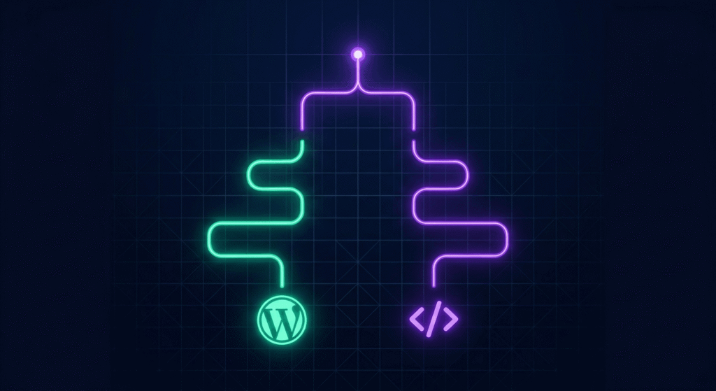 Decision guide flowchart for choosing between WordPress and custom development