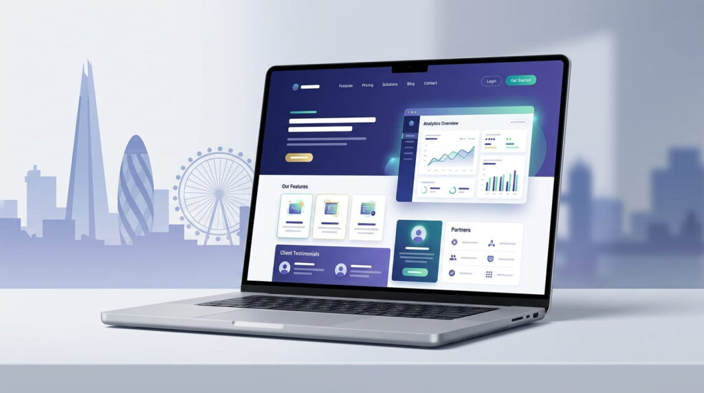 London startup website design displayed on a modern laptop