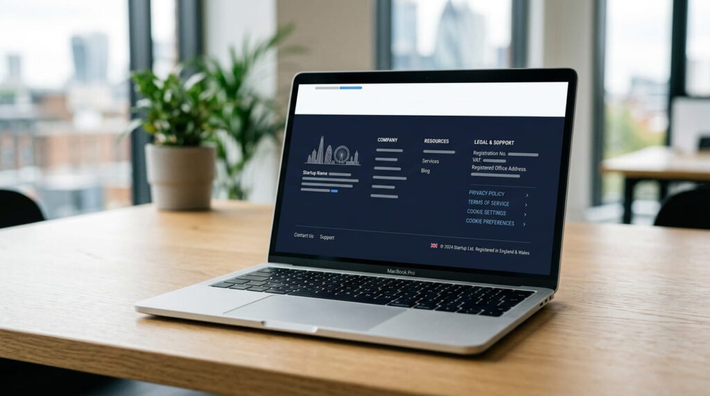 UK legal footer design for a London startup website