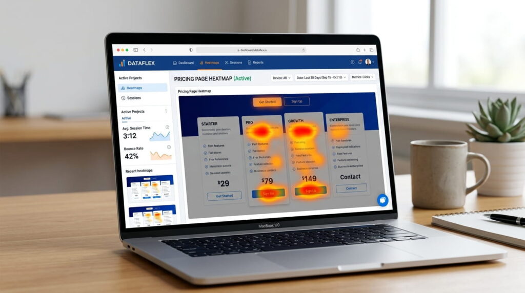 "CRO tools heatmap showing where visitors click on a pricing page"