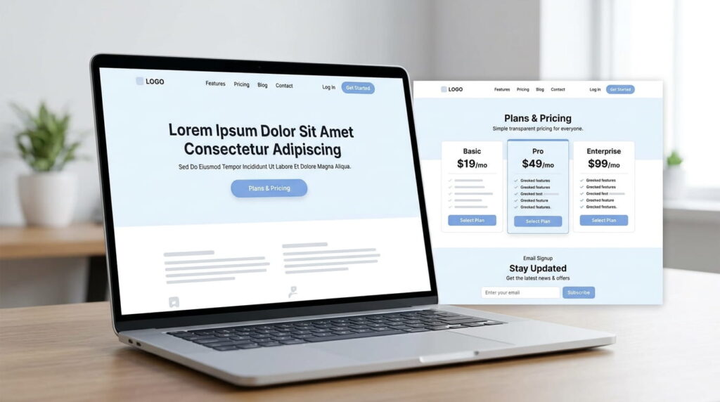Two-page landing page MVP example with pricing tiers used to test demand