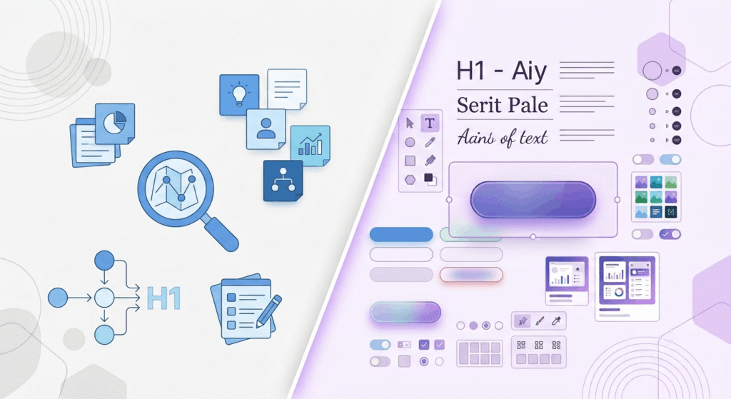 Visual comparison of UX design research process and UI design visual elements