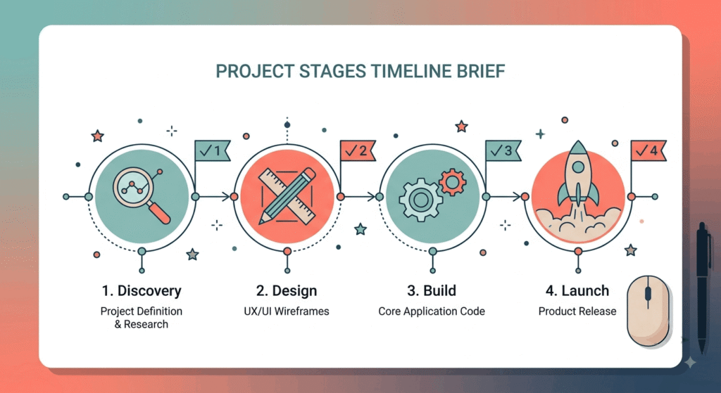 Website project planning timeline with client approval checkpoints marked